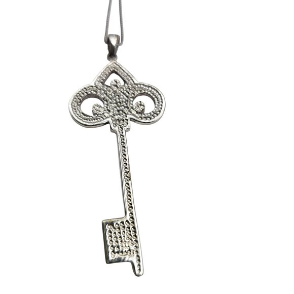 Sterling Silver 925 Key Pendant Necklace Swarovski Crystals 18" - Picture 4 of 16